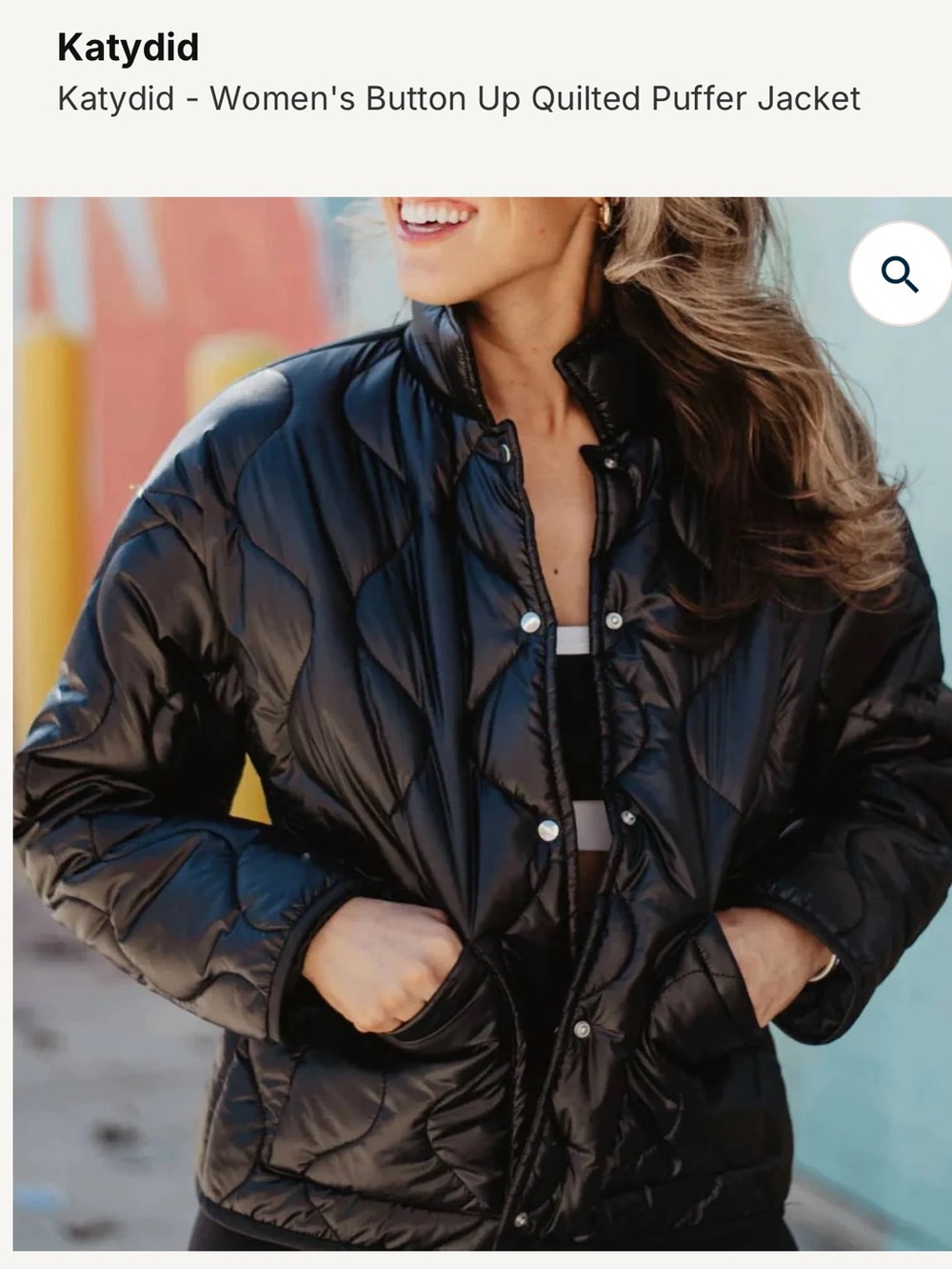 Katydid Black Quilted Button-Up Puffer Jacket